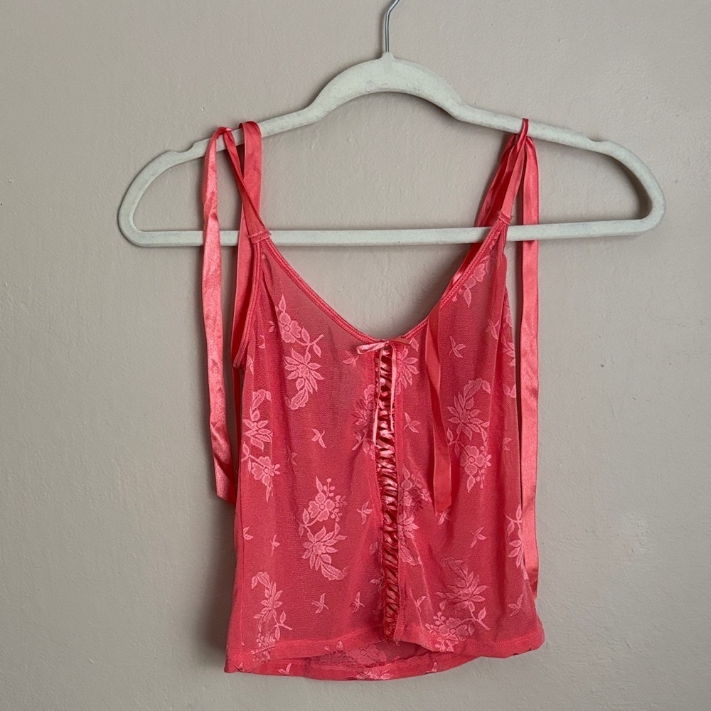 Rampage Lacy Floral Pink Sleeveless sheer Top size small